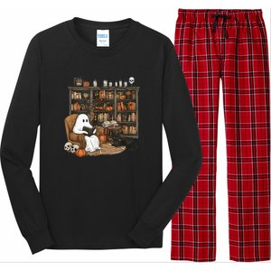 Retro Ghost Reading Books Librarian Ghost Halloween Long Sleeve Pajama Set