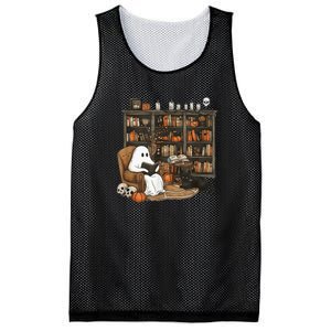 Retro Ghost Reading Books Librarian Ghost Halloween Mesh Reversible Basketball Jersey Tank