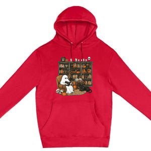 Retro Ghost Reading Books Librarian Ghost Halloween Premium Pullover Hoodie