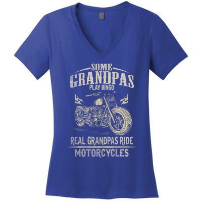 Real Grandpas Ride Motorcycle Tee Biker Grandpa Gift Women's V-Neck T-Shirt