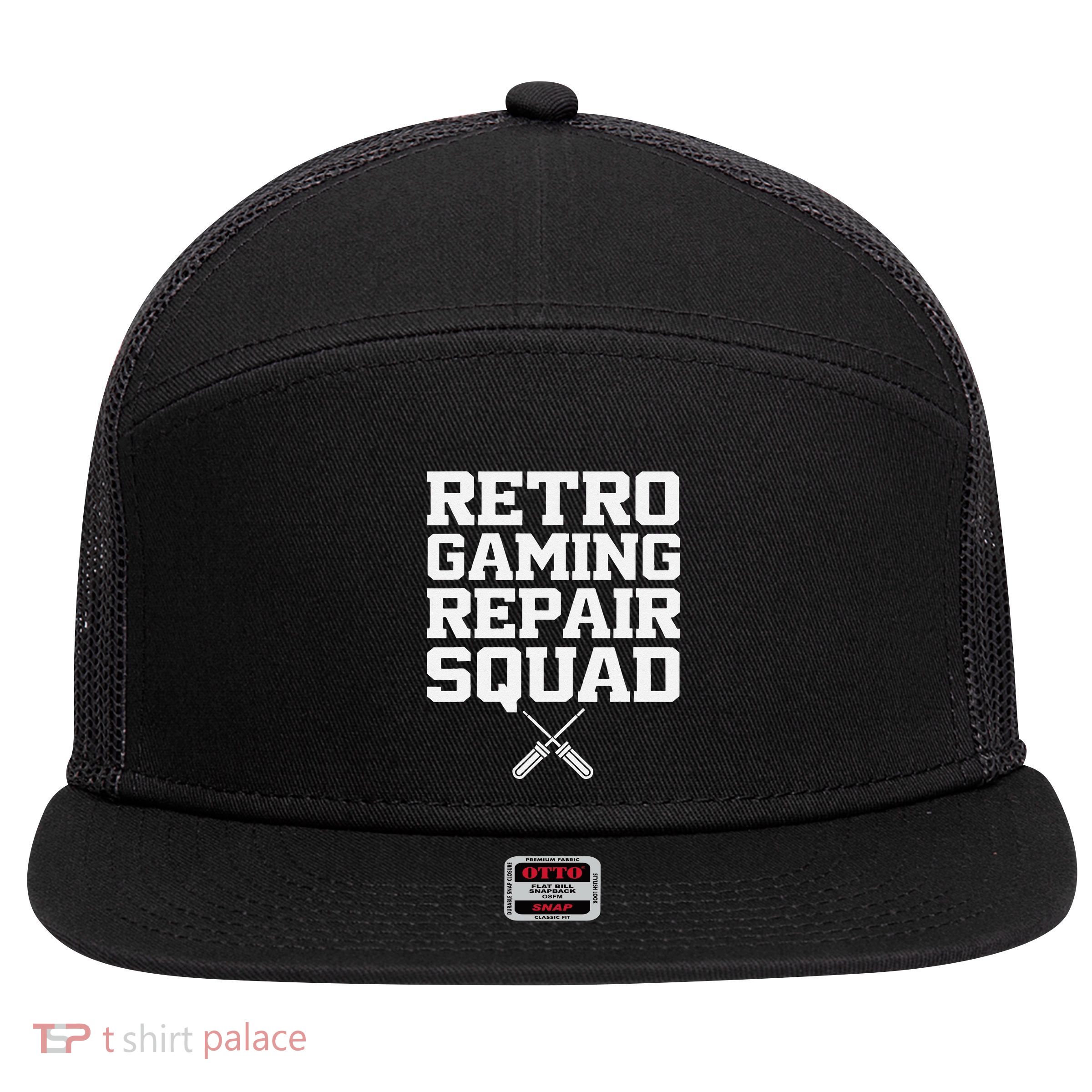 Retro Gaming Repair Vintage Console Restoration Arcade Fix 7 Panel Mesh Trucker Snapback Hat
