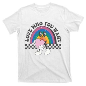 Retro Groovy Rainbow Heart Love Who You Want Pride LGBT T-Shirt