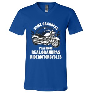 Real Grandpas Ride Motorcycles Funny Grandpa Biking Biker Gift V-Neck T-Shirt