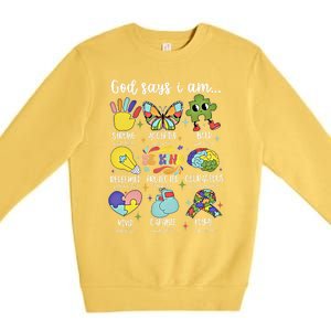 Retro God Says I Am Autism Be Kind Puzzle Autism Awareness Gift Premium Crewneck Sweatshirt