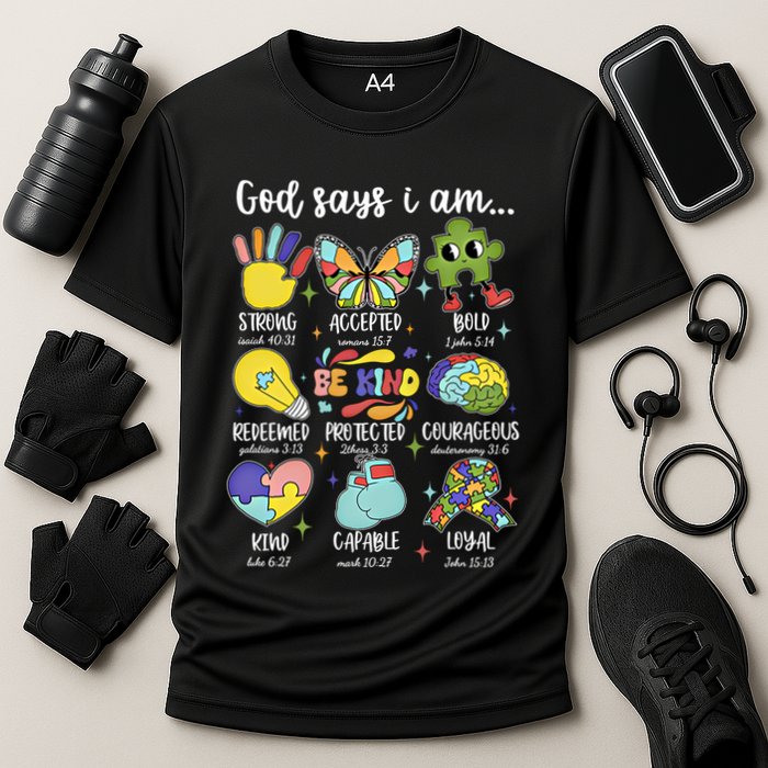 Retro God Says I Am Autism Be Kind Puzzle Autism Awareness Gift Cooling Performance Crew T-Shirt