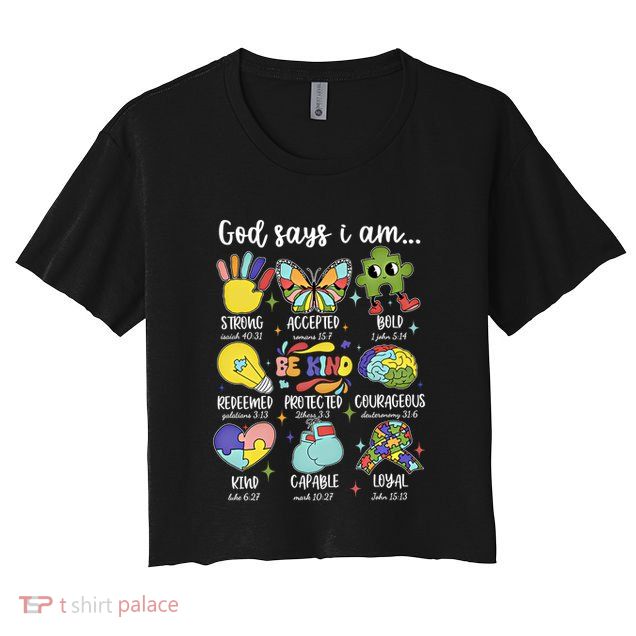 Retro God Says I Am Autism Be Kind Puzzle Autism Awareness Gift Crop Top