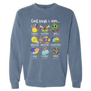 Retro God Says I Am Autism Be Kind Puzzle Autism Awareness Gift Garment-Dyed Sweatshirt