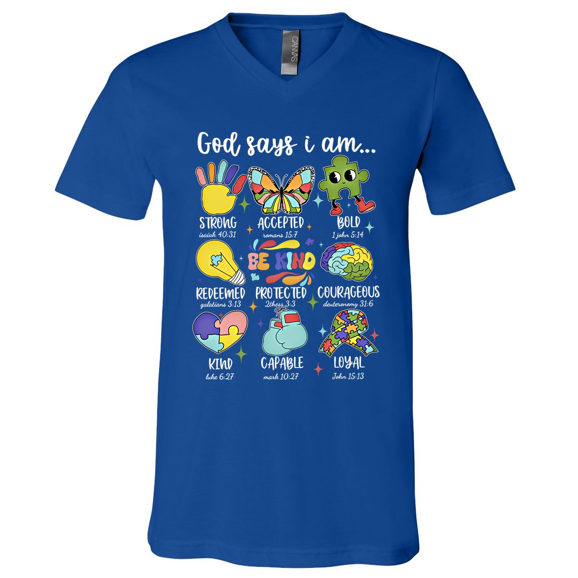 Retro God Says I Am Autism Be Kind Puzzle Autism Awareness Gift V-Neck T-Shirt