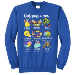 Retro God Says I Am Autism Be Kind Puzzle Autism Awareness Gift Tall Sweatshirt