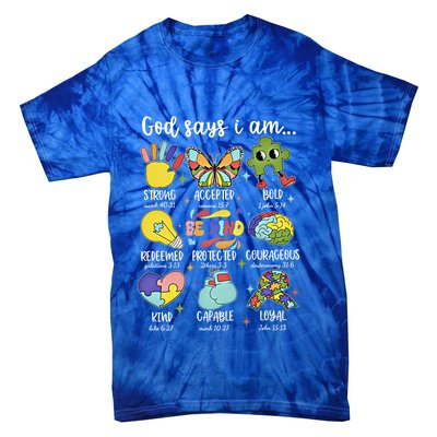 Retro God Says I Am Autism Be Kind Puzzle Autism Awareness Gift Tie-Dye T-Shirt