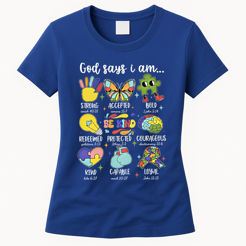 Retro God Says I Am Autism Be Kind Puzzle Autism Awareness Gift Womens T-Shirt