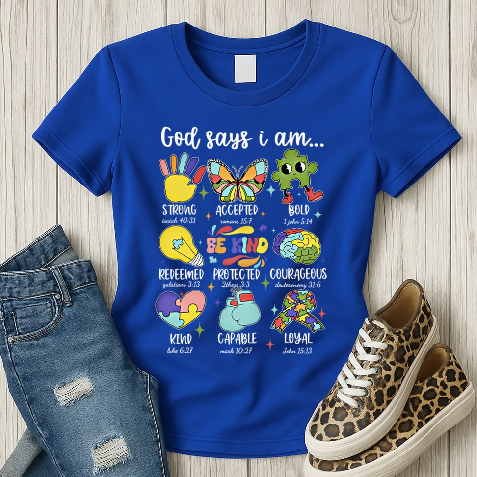 Retro God Says I Am Autism Be Kind Puzzle Autism Awareness Gift Womens T-Shirt