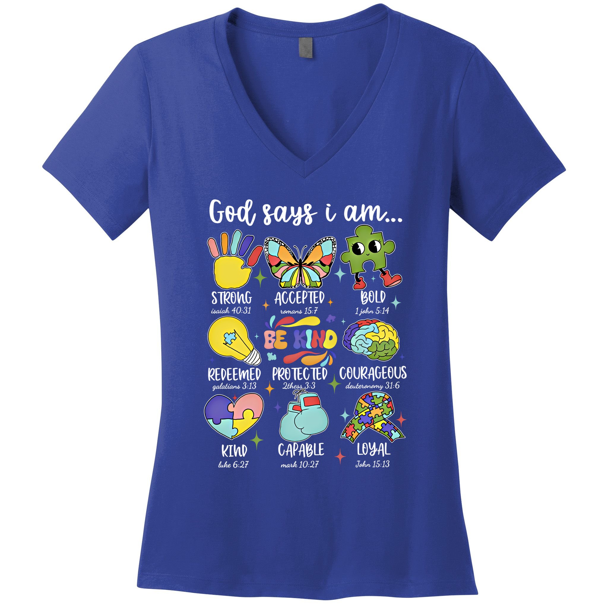 Retro God Says I Am Autism Be Kind Puzzle Autism Awareness Gift Women's V-Neck T-Shirt