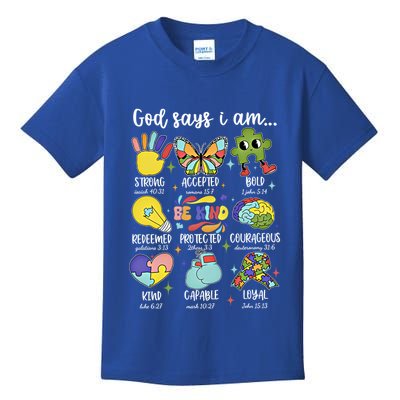 Retro God Says I Am Autism Be Kind Puzzle Autism Awareness Gift Kids T-Shirt