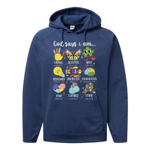 Retro God Says I Am Autism Be Kind Puzzle Autism Awareness Gift Performance Fleece Hoodie