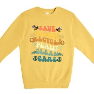 Retro Groovy Save Bees Rescue Animals Recycle Earth Day 2024 Premium Crewneck Sweatshirt