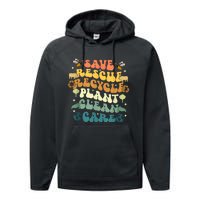 Retro Groovy Save Bees Rescue Animals Recycle Earth Day 2024 Performance Fleece Hoodie