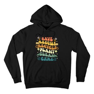 Retro Groovy Save Bees Rescue Animals Recycle Earth Day 2024 Hoodie