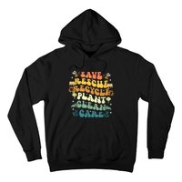 Retro Groovy Save Bees Rescue Animals Recycle Earth Day 2024 Hoodie