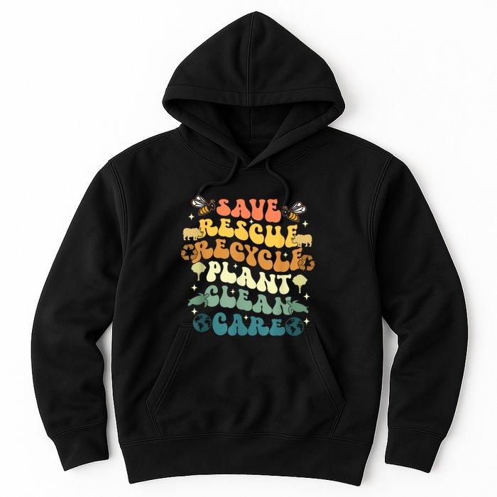 Retro Groovy Save Bees Rescue Animals Recycle Earth Day 2024 Hoodie