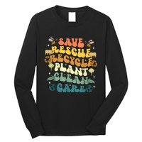 Retro Groovy Save Bees Rescue Animals Recycle Earth Day 2024 Long Sleeve Shirt