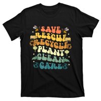 Retro Groovy Save Bees Rescue Animals Recycle Earth Day 2024 T-Shirt