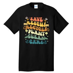 Retro Groovy Save Bees Rescue Animals Recycle Earth Day 2024 Tall T-Shirt