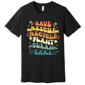 Retro Groovy Save Bees Rescue Animals Recycle Earth Day 2024 Premium T-Shirt