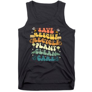 Retro Groovy Save Bees Rescue Animals Recycle Earth Day 2024 Tank Top