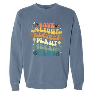 Retro Groovy Save Bees Rescue Animals Recycle Earth Day 2024 Garment-Dyed Sweatshirt