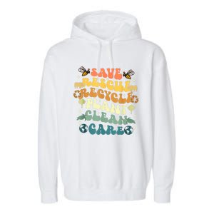 Retro Groovy Save Bees Rescue Animals Recycle Earth Day 2024 Garment-Dyed Fleece Hoodie