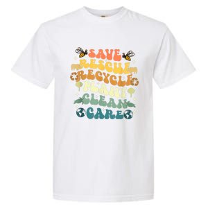 Retro Groovy Save Bees Rescue Animals Recycle Earth Day 2024 Garment-Dyed Heavyweight T-Shirt