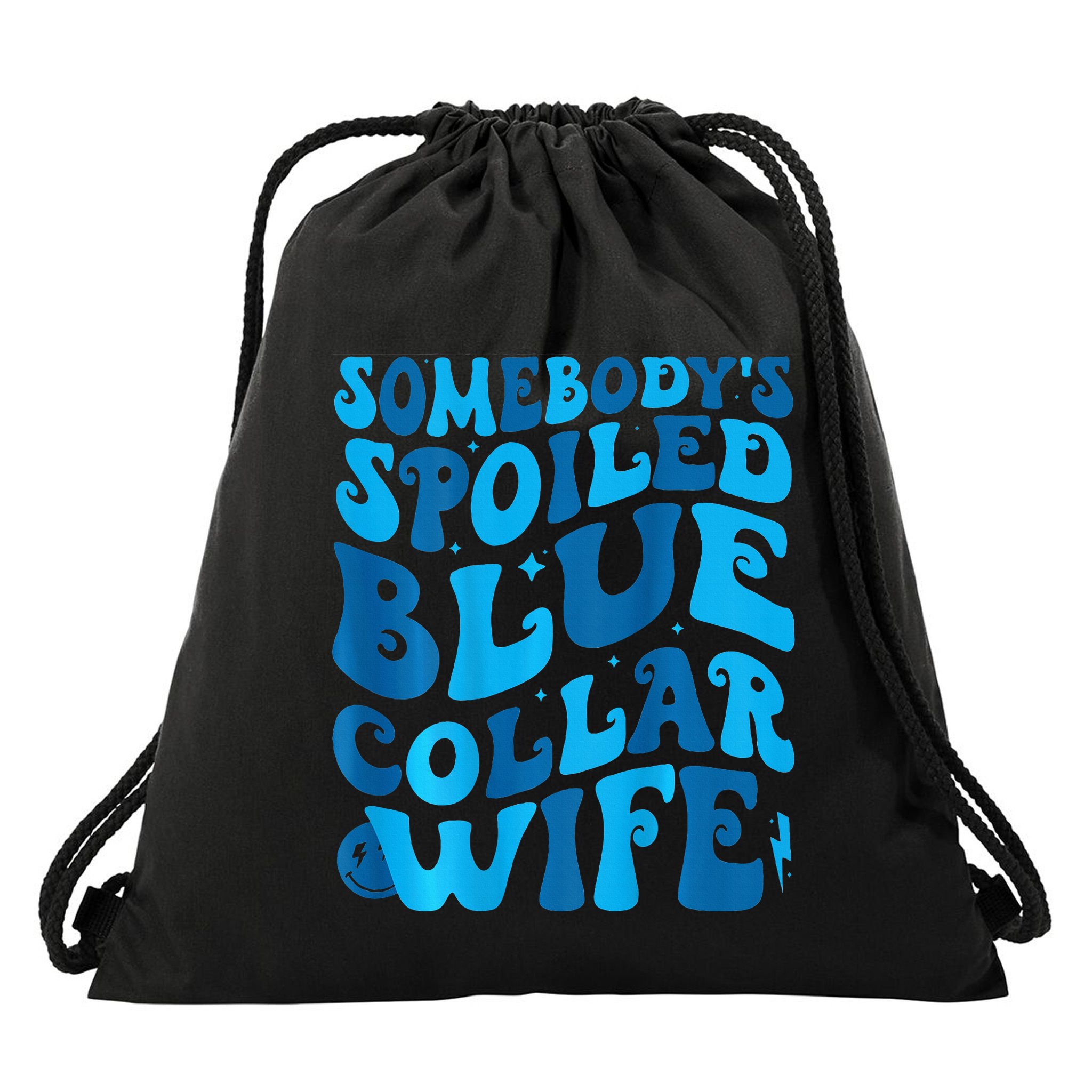 Retro Groovy Somebody's Spoiled Blue Collar Wife Drawstring Bag