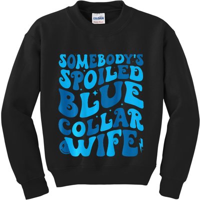 Retro Groovy Somebody's Spoiled Blue Collar Wife Kids Sweatshirt