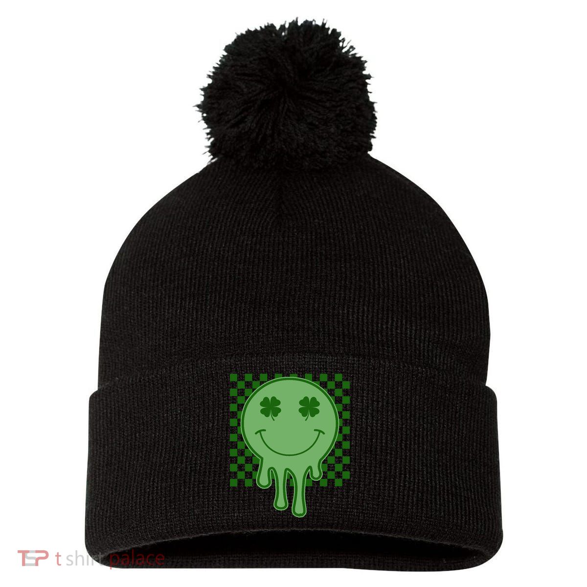 Retro Groovy St Patricks Smiley Pom Pom 12in Knit Beanie