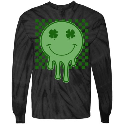Retro Groovy St Patricks Smiley Tie-Dye Long Sleeve Shirt