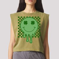 Retro Groovy St Patricks Smiley Garment-Dyed Women's Muscle Tee