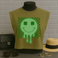 Retro Groovy St Patricks Smiley Garment-Dyed Women's Muscle Tee