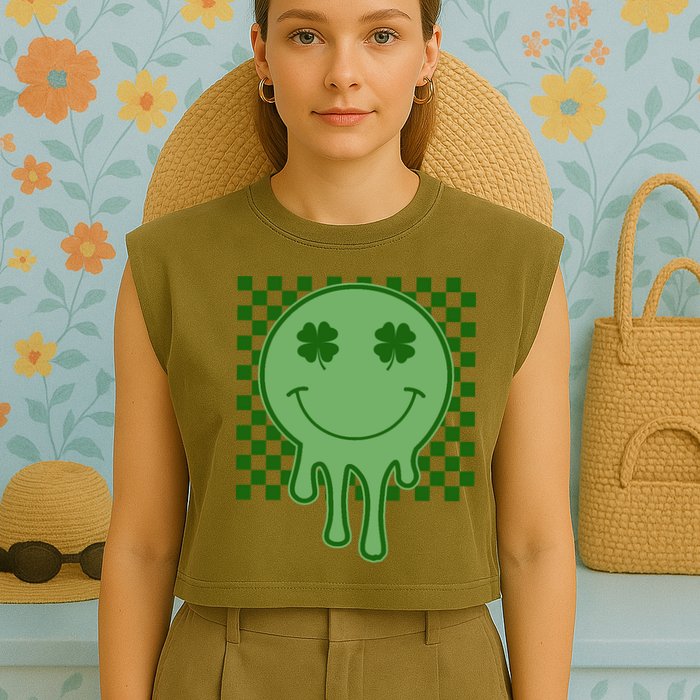 Retro Groovy St Patricks Smiley Garment-Dyed Women's Muscle Tee