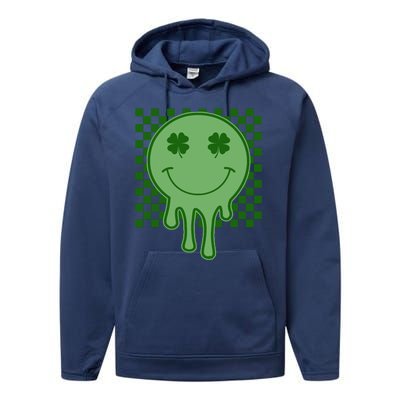 Retro Groovy St Patricks Smiley Performance Fleece Hoodie