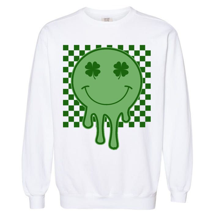 Retro Groovy St Patricks Smiley Garment-Dyed Sweatshirt