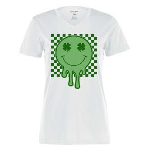 Retro Groovy St Patricks Smiley Women's Momentum V-Neck T-Shirt