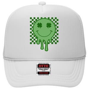 Retro Groovy St Patricks Smiley High Crown Mesh Back Trucker Hat