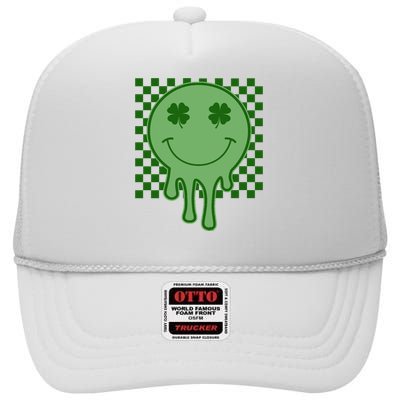 Retro Groovy St Patricks Smiley High Crown Mesh Back Trucker Hat