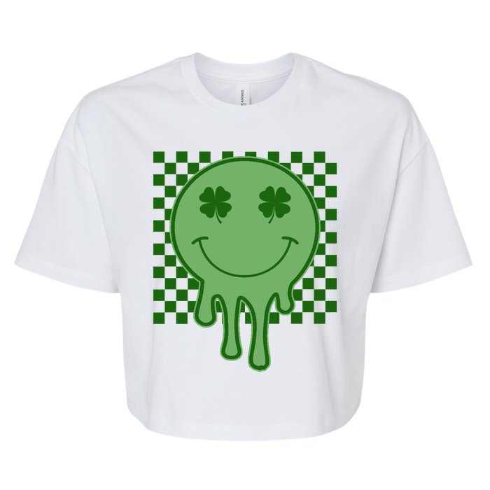 Retro Groovy St Patricks Smiley Bella+Canvas Jersey Crop Tee