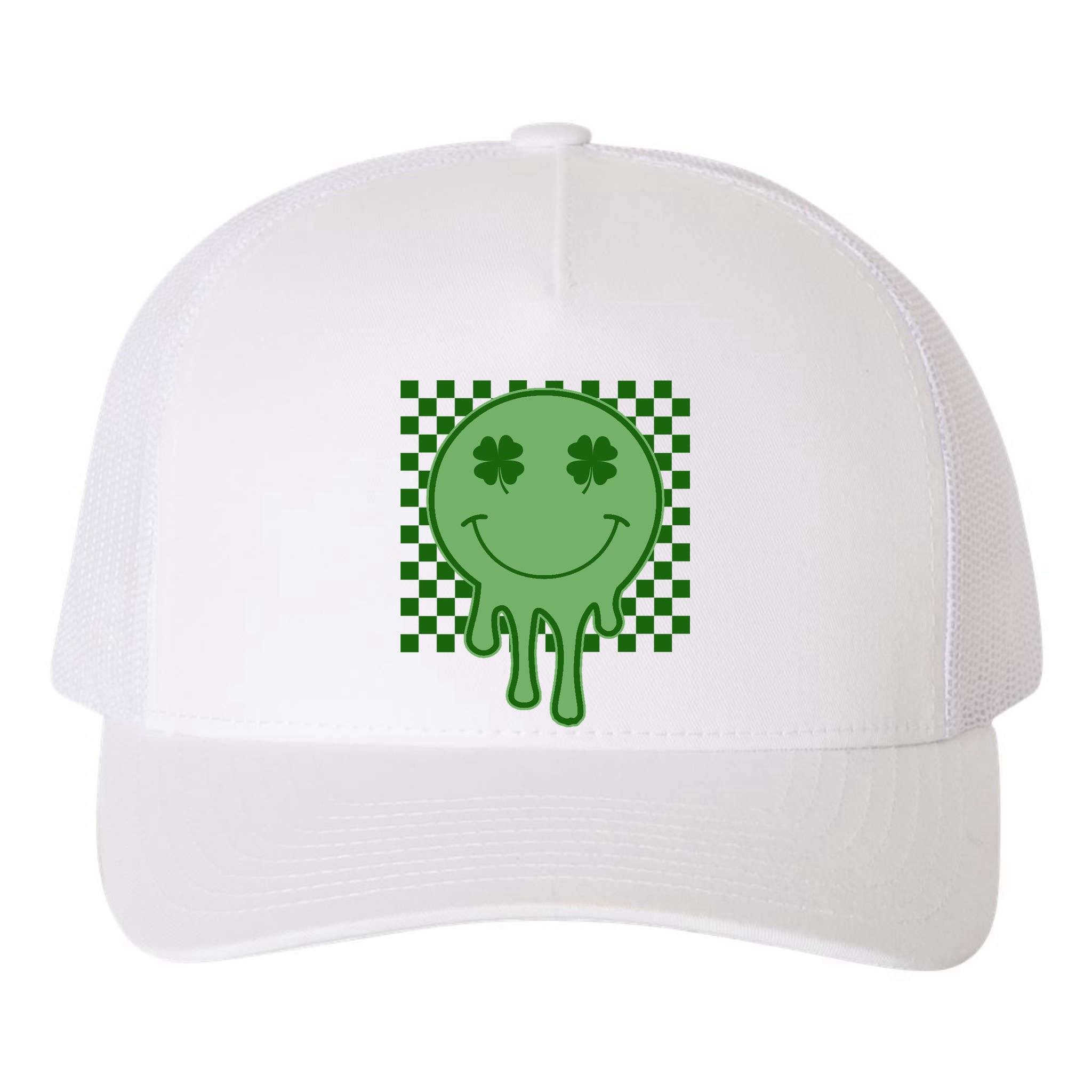 Retro Groovy St Patricks Smiley Yupoong Adult 5-Panel Trucker Hat