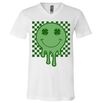 Retro Groovy St Patricks Smiley V-Neck T-Shirt