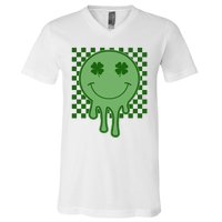 Retro Groovy St Patricks Smiley V-Neck T-Shirt