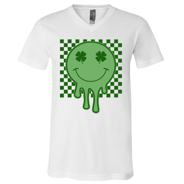 Retro Groovy St Patricks Smiley V-Neck T-Shirt