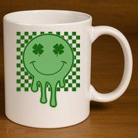 Retro Groovy St Patricks Smiley 11oz C Handle Ceramic Mug